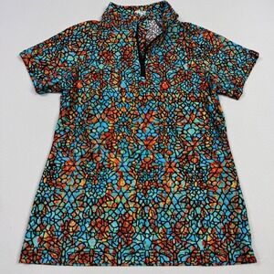 Tzu Tzu 1/4 Zip Golf Shirt Psychedelic Abstract Geometric Multicolor Women's M